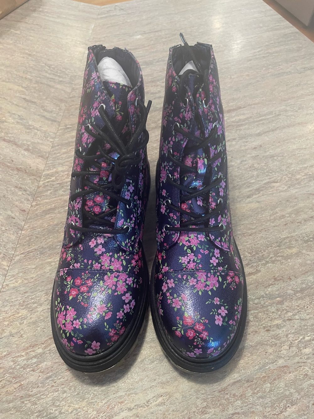 Big Girl's navy floral print combat boots Nina size 5